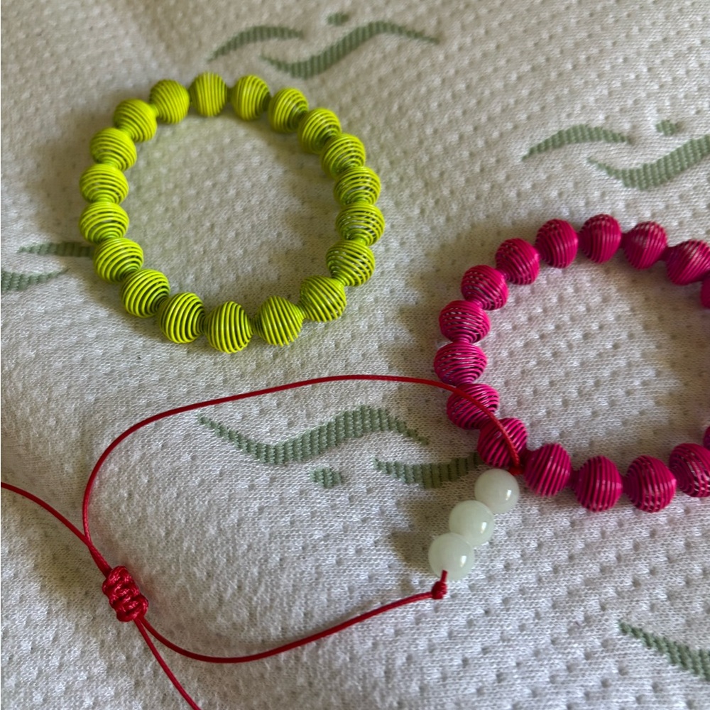 Source Unknown Vibrant Pink and Yellow Beaded Bracelets